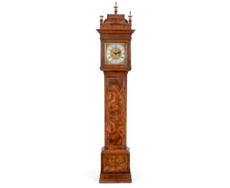 An Early 18th Century Walnut Longcase Clock, signed Roger Penton, circa 1710, later caddy pediment, pierced blind fret work p