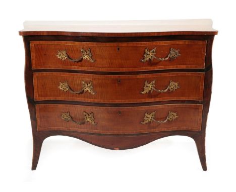  ~ A George III Maplewood, Rosewood Crossbanded, Boxwood and Ebony Strung Serpentine Shaped Commode, circa 1770, in French st