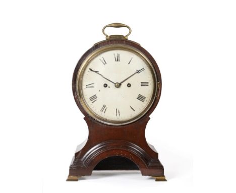 A George III Mahogany Striking Balloon Shaped Table Clock, circa 1800,  balloon shaped case with brass carrying handle, brack