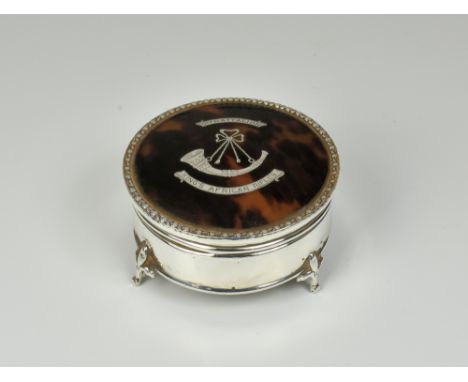 A George V silver & tortoiseshell trinket box - military interest, Goldsmiths & Silversmiths Company Ltd, London, 1934, the c