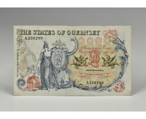 BRITISH BANKNOTE: States of Guernsey £10, ND (1975-1980), serial number A 339299,(GN 48), blue, pale green and white, Britann