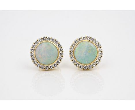 A pair of 18ct yellow gold, opal and diamond cluster stud earrings, hallmarked 'NSTJP' (N. St. J. Paint &amp; Sons Jewellers,