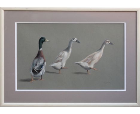 Kate Brooks (British, 20th century), " Follow the leader " , pastel on grey tinted paper, signed 'K. Brooks' lower right, ins