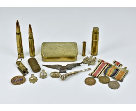 A quantity of military related collectables, comprising British War &amp; Victory medals (38823 PTE. V Rimeur. Hamps. R); Spe