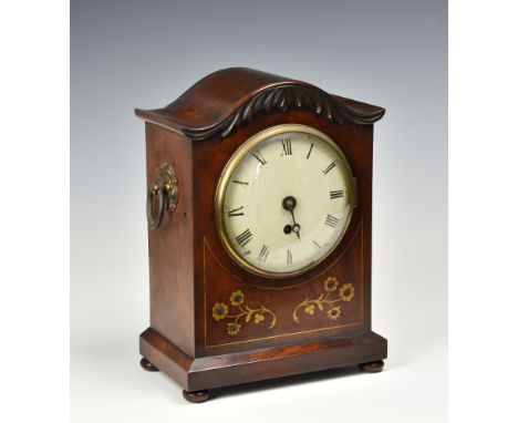 A William IV mahogany single fusee bracket timepiece, 30 hour single train movement, white painted Roman dial, the case with 