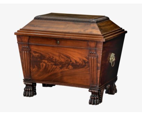 A George IV Irish mahogany wine cooler or cellarette, of large proportions, sarcophagus form, probably by Anthony Morgan &amp