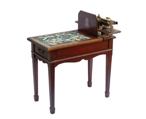 A set of Edwardian W&amp;T Avery oak and brass jockey scales, the rectangular tray top platform with inset floral design carp