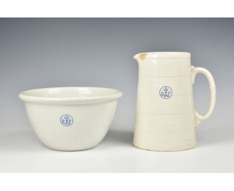 An RAF china jug and bowl, the jug with stamped RAF logo, made by Mintons, the bowl with the same emblem, made by G L Ashwort