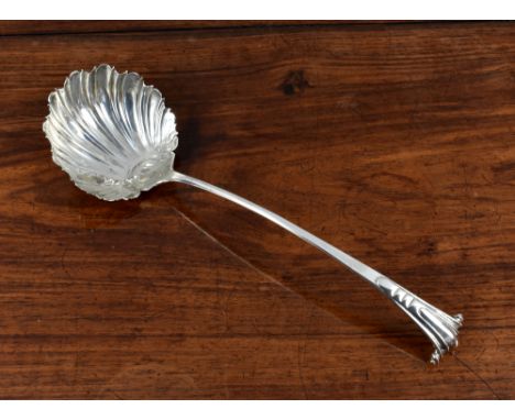 A George III silver Onslow pattern soup ladle, Thomas Davis, London, 1763, scallop shell bowl, 12in. (30.5cm.) long, weight 4