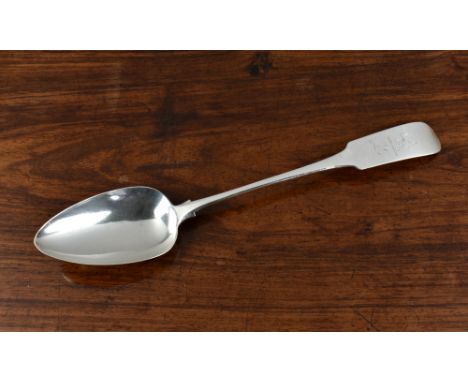 A George III Irish silver fiddle pattern basting spoon, John Pittar, Dublin, 1808, inscribed to terminal with a prancing lion