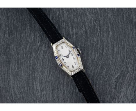 An Art Deco platinum on 18ct gold ladies manual wrist watch, 1930s-40s, with silvered Arabic dial, unmarked manual wind movem