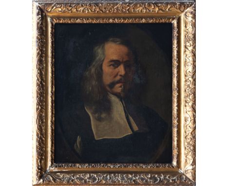 Dutch or Spanish School (18th century), Portrait of a gentleman with shoulder length hair, moustache and goatee, in a black c