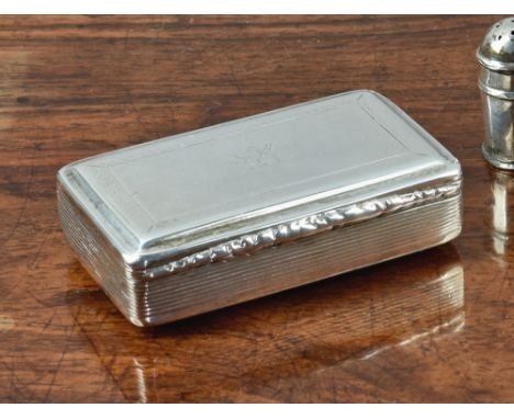 A George IV silver snuff box, Nathaniel Mills, Birmingham, 1825, of rectangular form with rounded corners, engine turned with