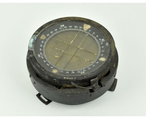 A WWII era type P10 flight compass from a Lancaster Bomber, compass No. 30564 B, Broad Arrow marking to data plate marked 6B/