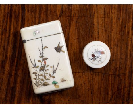 A Japanese ivory and shibayama large vesta case, Meiji period (1868-1912), decorated with flowering plants with a pheasant, a