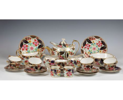 A Barr, Flight & Barr Worcester porcelain part tea service, 1803-1817, with impressed crowned B.F.B. mark, richly painted and