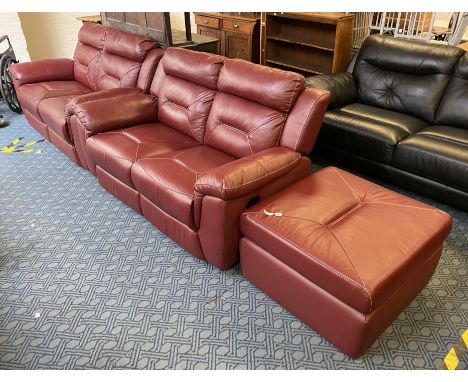 SCS 2 SEATER SOFA &amp; 2 SEATER RECLINER SOFA &amp; FOOTSTOOL IN WINE LEATHER