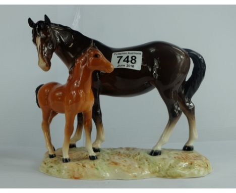 Beswick Mare and Foal on Ceramic Plinth 953