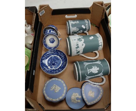 Minton jasperware graduated jug set together with Wedgwood trinket boxes, cups, saucers, etc (12)