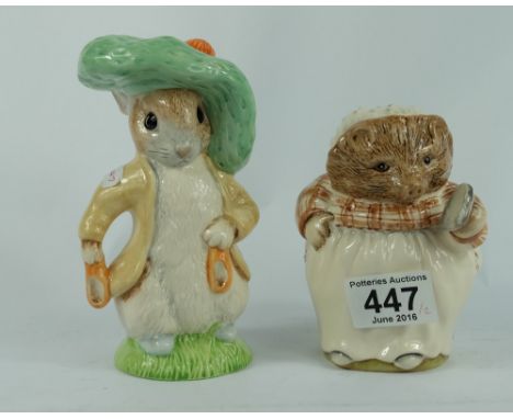 Royal Albert Large sized Beatrix Potter figures Benjamin Bunny (seconds) and Mrs Tiggy Winkle (2)