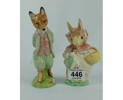 Royal Albert Large sized Beatrix Potter figures Mrs Rabbit (seconds)and Foxy Whiskered Gentleman (2)