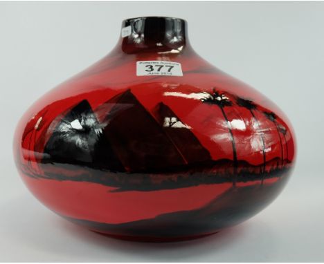 Peggy Davies Ceramics Ruby Fusion very large hand painted vase with Egyptian design 