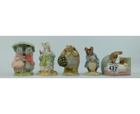 A collection of Royal Albert Beatrix Potter figures to include Peter ate a radish, Peter in bed, Goody and Timmy Tiptoes, Gen