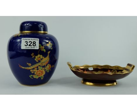 Carltonware cobalt blue ginger jar and similar rouge royale bon bon dish  (2)