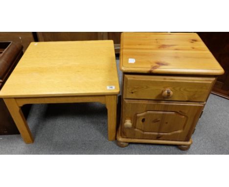 Small pine bedside cabinet and light oak coffee table (2)