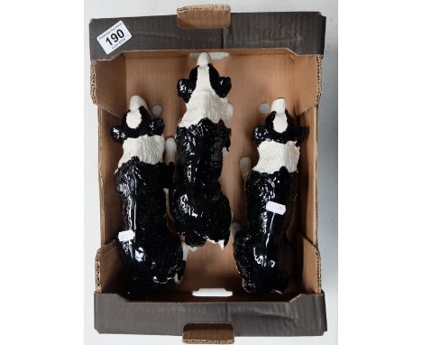 Three unmarked large ceramic figures of Border Collies (3)