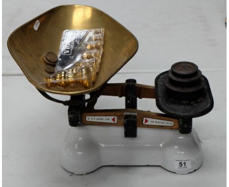 Large cast iron set of shop scales complete with brass weights 