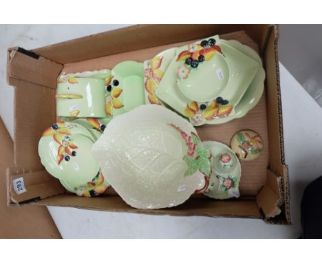 A good collection of Carltonware art deco teaware in the The Leaf and Berries pattern to include butter dish, plates, platter