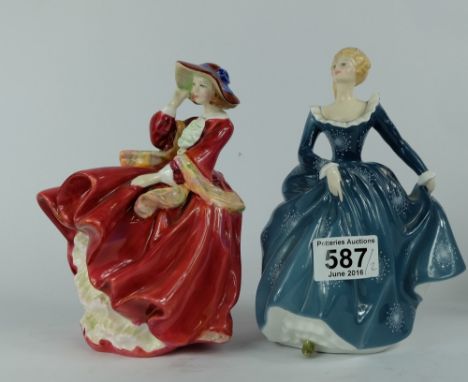 Royal Doulton lady figures Top O the Hill HN1834 and Fragrance HN2334 (2)