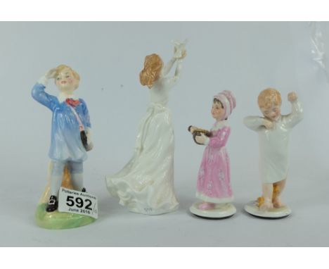Royal Doulton figures Little Boy Blue HN2062 and Thinking of You HN3124 (seconds) and  Renaissance figures Sally Anne and Sle