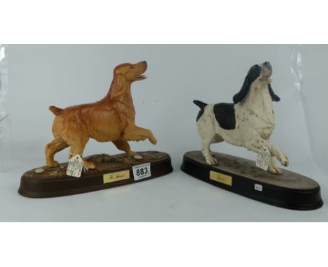 Beswick The Spaniel 2980 in both brown matt and black and white on ceramic bases (2)