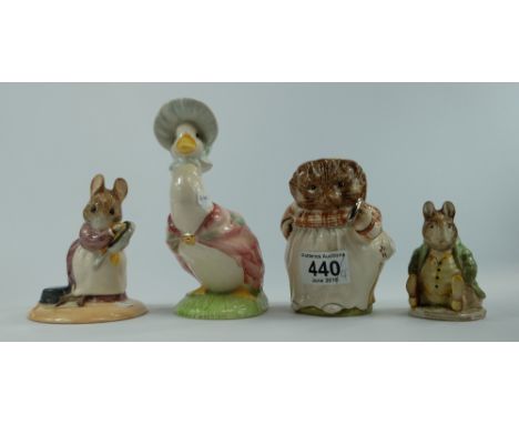 A collection of Beswick Beatrix Potter figures to include large Jemima Puddleduck and large Mrs Tiggywinkle both BP9b, and Sa