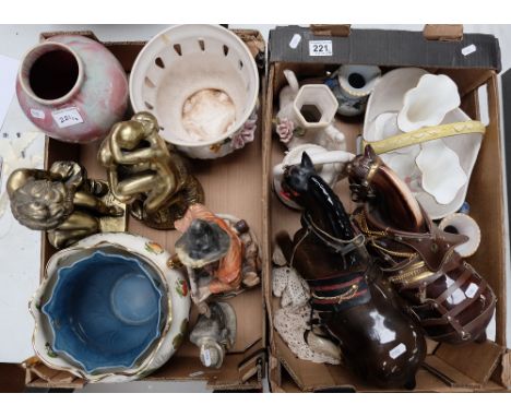 A mixed collection of items to include large unmarked high fired vase, golden plaster figures, large ceramic shire horses etc