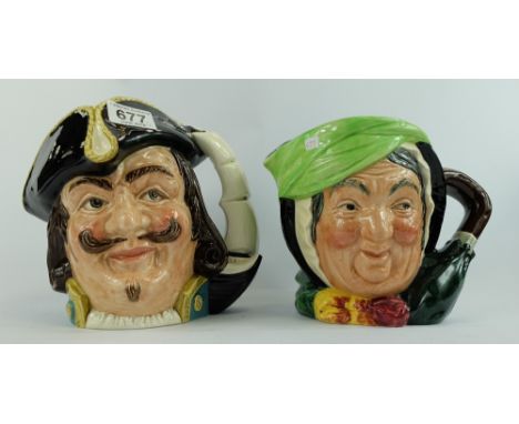 Royal Doulton large character jugs Sairey Gamp and Captain Henry Morgan D6467 (2)
