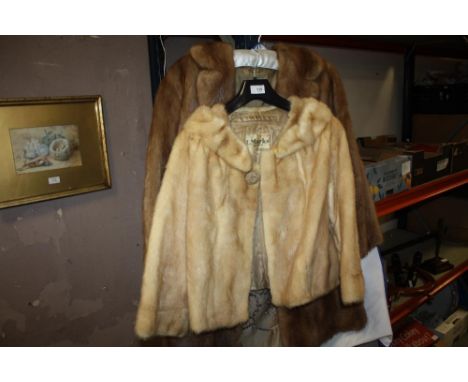 A LIGHT COLOURED LADIES FUR JACKET L. MARKS OF WOLVERHAMPTON TOGETHER WITH ANOTHER