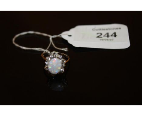 A HALLMARKED 18 CT WHITE GOLD OPAL AND DIAMOND RING, approx weight 3.3g, ring size M