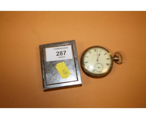 A VINTAGE ELGIN POCKET WATCH TOGETHER WITH A COMBINATION MINIATURE PICTURE FRAME CLOCK