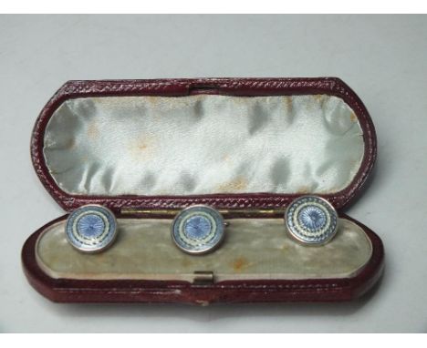 ANTIQUE SILVER &amp; ENAMEL STUDS / BUTTONS IN ORIGINAL BOX 