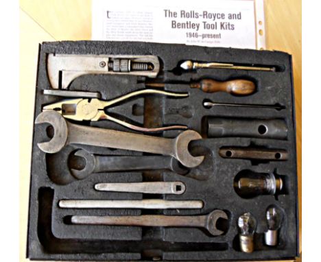 Rolls-Royce and Bentley toolkit for cars 1946-1955, comprising, the metal case, rubber tray, 13 tools and spare lightbulbs, m
