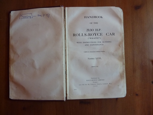 A Rolls-Royce 25/30 handbook, No XVIII, good condition, some writing