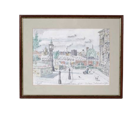 Charles Herbert "Charlie" Rogers(1930-2020)"Town Clock and Bridges, Gateshead",signed, titled, and dated 1992,watercolour,25 
