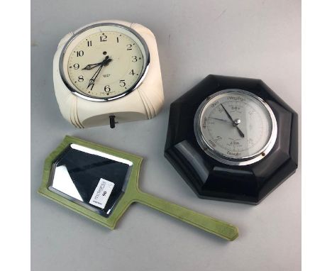 SMITHS BAKELITE WALL CLOCK, along with a bakelite barometer and a bakelite hand mirror (3)