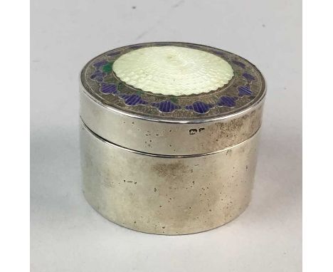 SILVER AND ENAMEL CIRCULAR TRINKET BOX, 4.5cm diameter, 40g