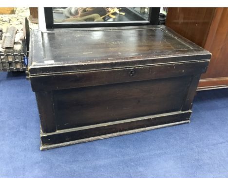 LARGE STAINED WOOD TRAVEL TRUNK, along with another stained wood trunk, the larger trunk 94cm wide (2)