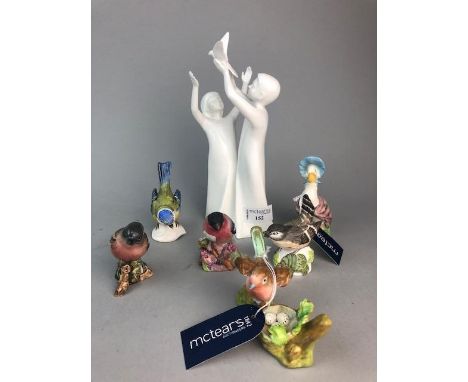 ROYAL DOULTON 'GIFT OF FREEDOM' FIGURE GROUP, along with a group of ceramic bird and animal figures, including Goebel (7)