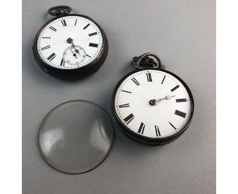 TWO SILVER POCKET WATCHES, both with white enamel dials